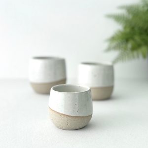 Handmade White Ceramic Cup: Handleless Stoneware Coffee Mug