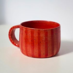 Handmade Red Striped Ceramic Mug: Whimsy Pottery Gift